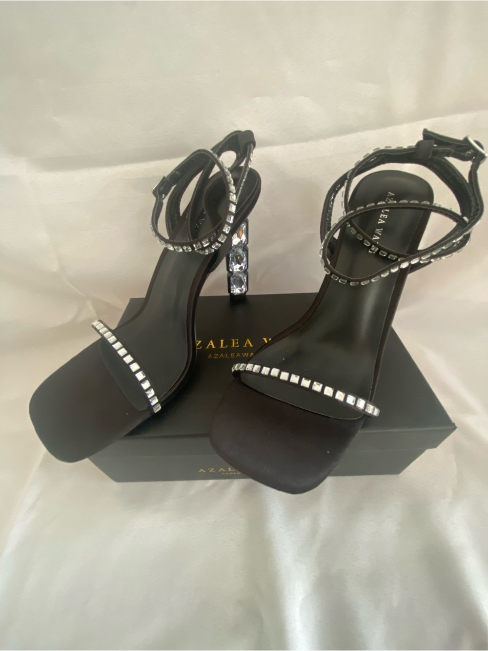 AZALEA WANG Black Sparkled Embellished Strappy High Heels